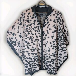 Nicole Miller Leopard Print Zip Up Batwing Dolman Poncho Cape L/XL Sweater